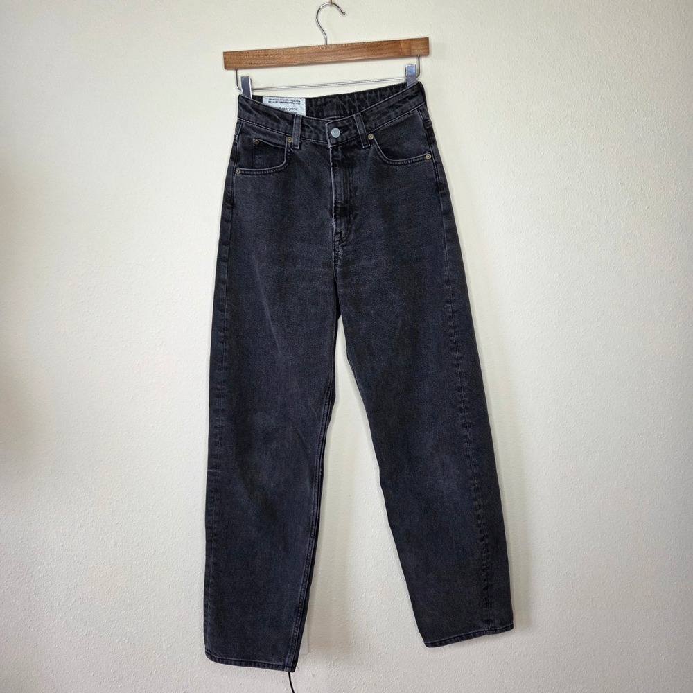 HM Loose Baggy Jeans Womens 2 Washed Black High Rise Wide Leg Denim